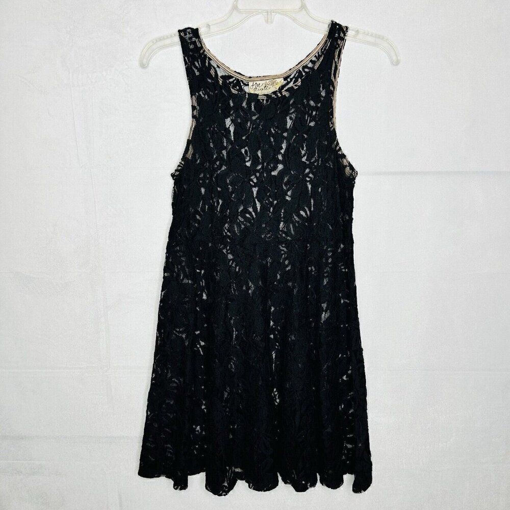 Free People Black Sleeveless Lace Overlay A-Line Slip Dress Womens Size XS